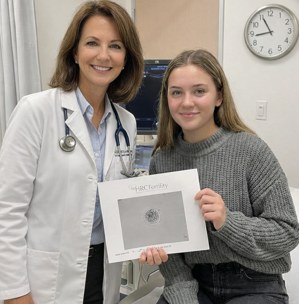 Doctor and intended parent reviewing embryo image